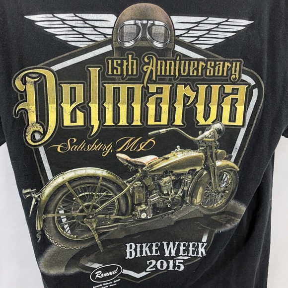 Delmarva Salisbury, MD 2015 Bike Week T-Shirt Men's Large To Medium Double Sided - Picture 1 of 12